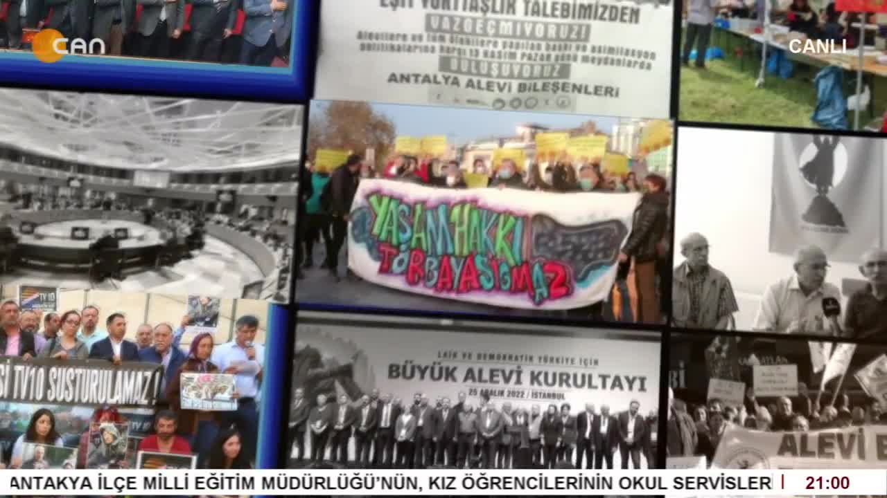 - Suriye'deki Gelişmeler Ve Alevilere Cihadist Tehdit
- Elif Sonzamancı İle Bizim Gündem Programının Konukları Gazeteci Nilgün Mete, Gazeteci Cemal Turan, ABF Basın Sözcüsü Aydın Deniz Ve Gazeteci Bereket Kar - CANTV